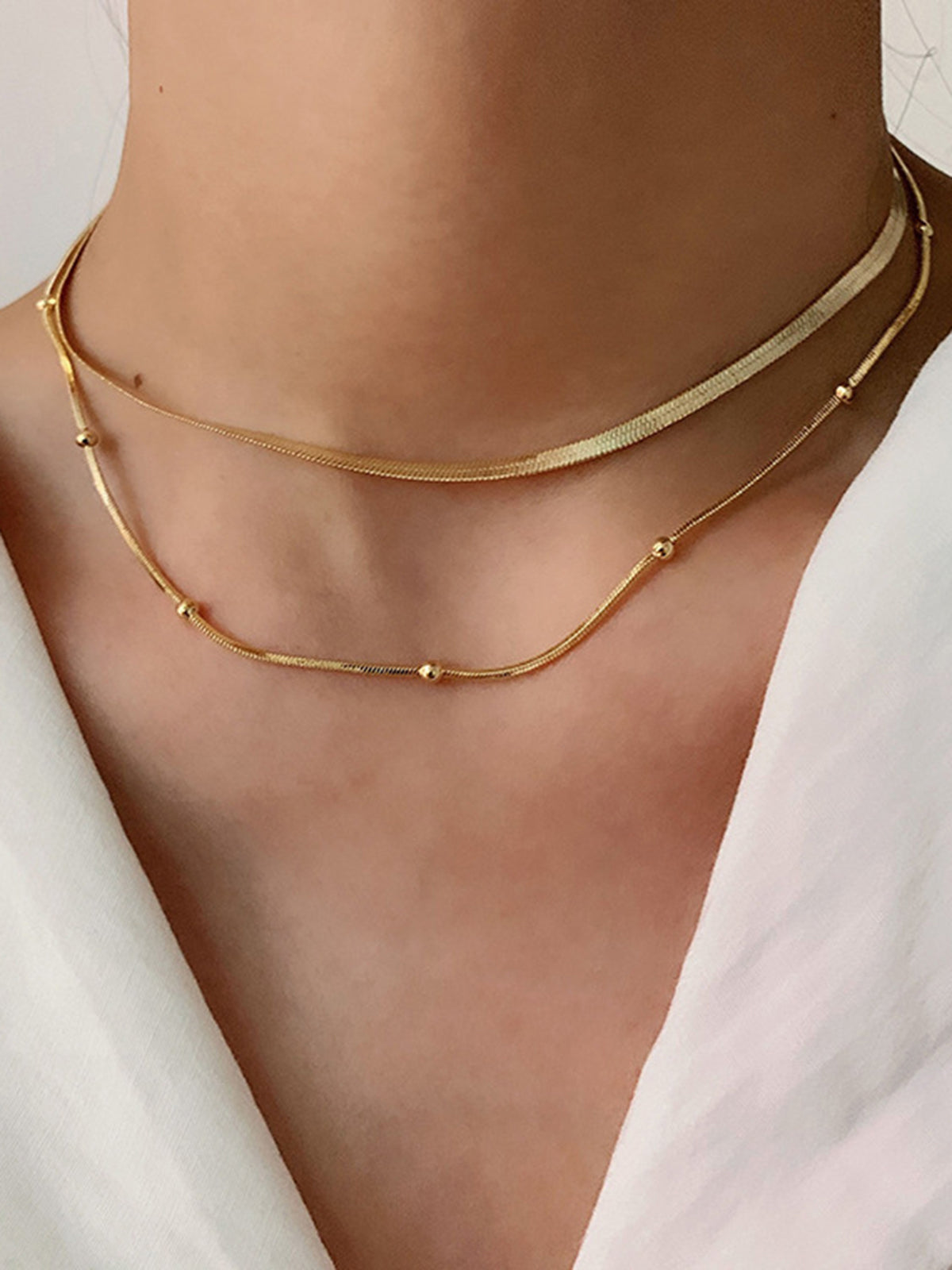 Kacey | Beaded Layered Gold Necklace
