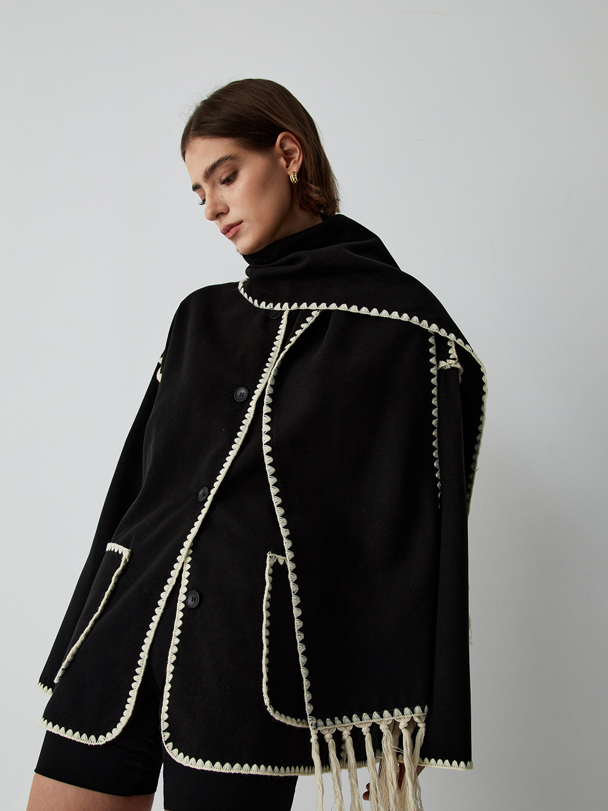Belise | Contrast Trim Jacket with Scarf – Stylish & Comfortable