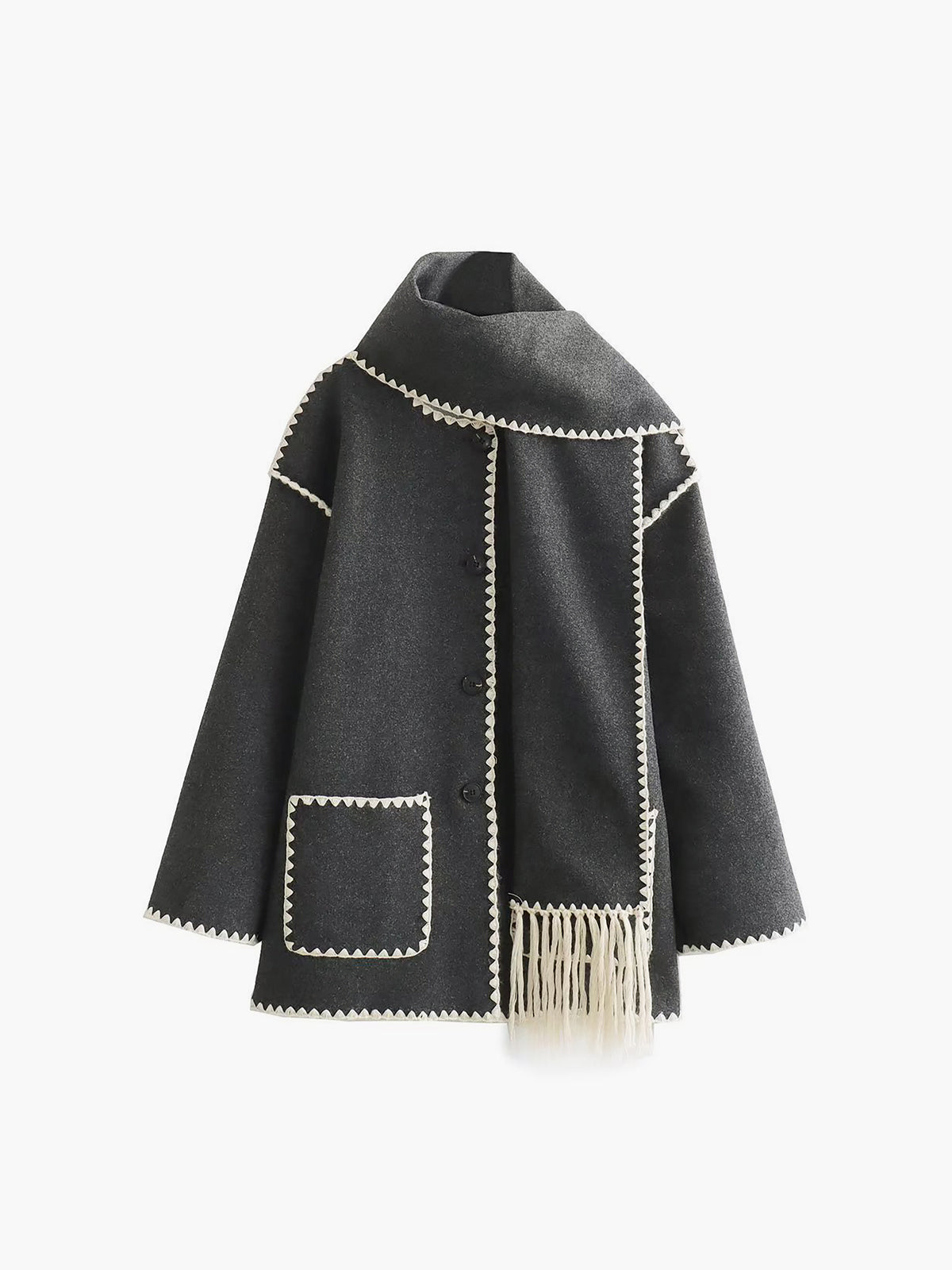 Belise | Contrast Trim Jacket with Scarf – Stylish & Comfortable