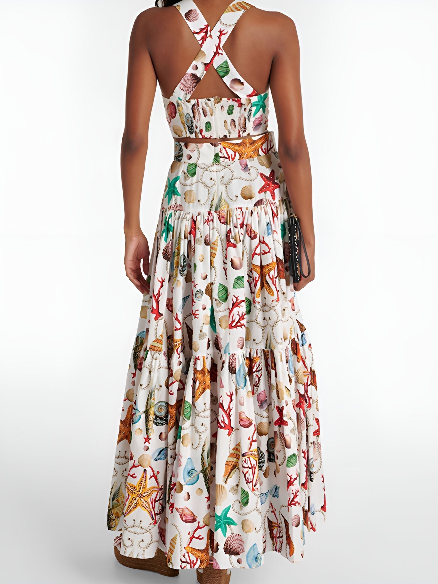 Elia | Women's Printed Pleated Top and Skirt Set