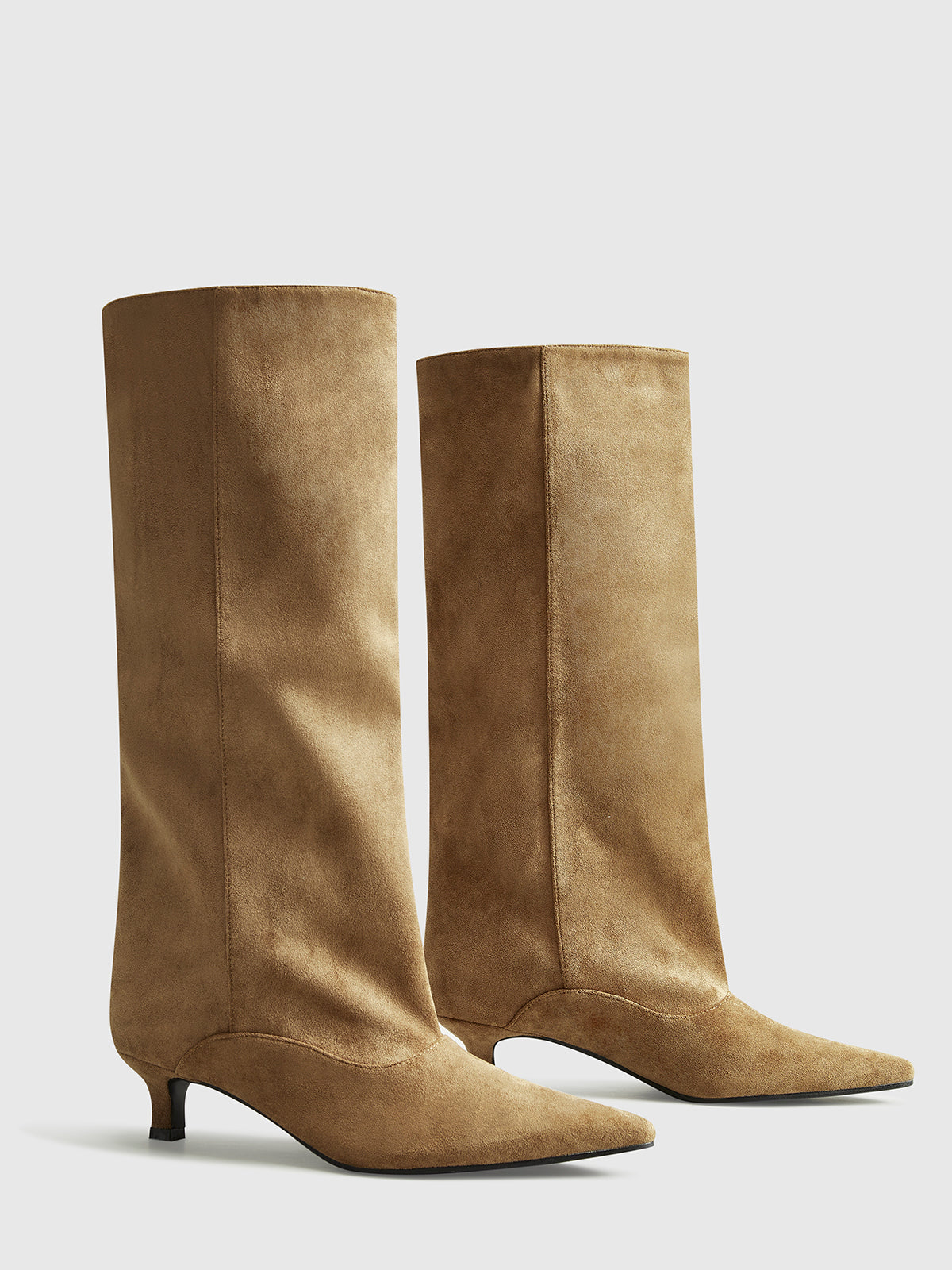 Dunyana | Women's Knee-High Suede Boots with Kitten Heel