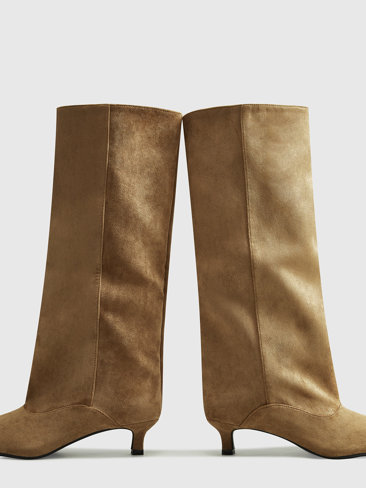 Dunyana | Women's Knee-High Suede Boots with Kitten Heel