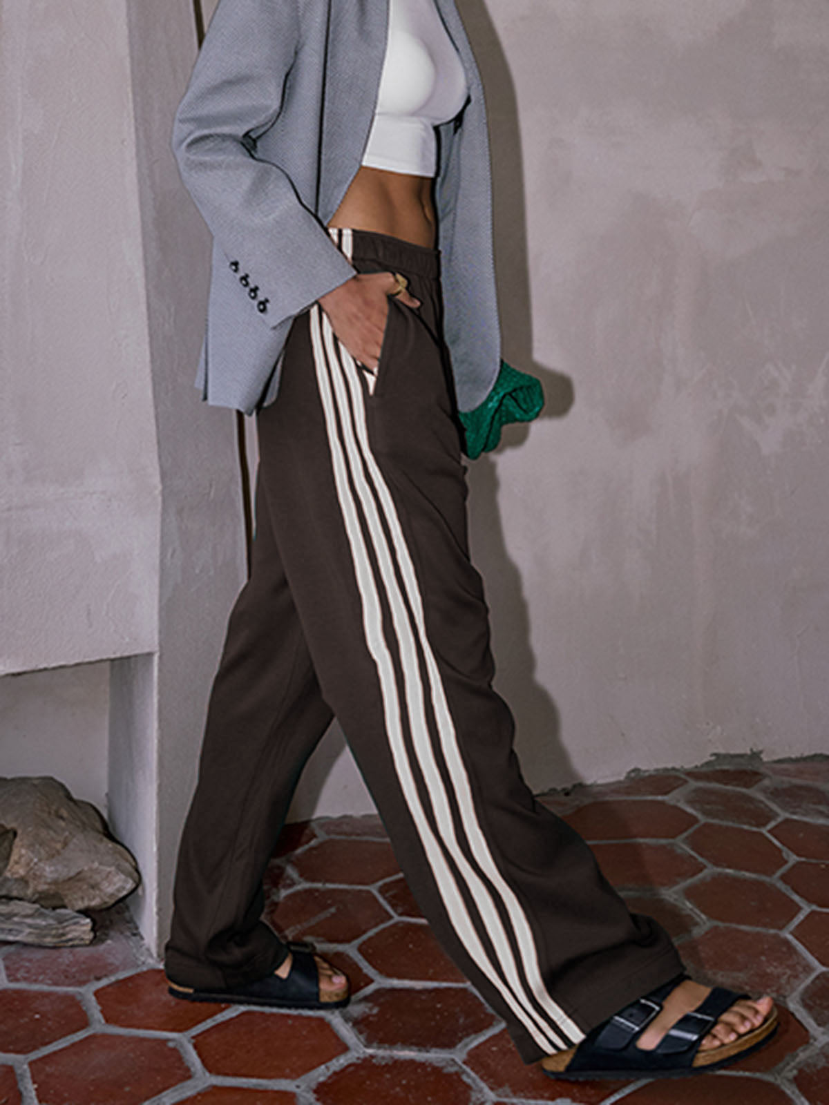 Women's Striped High-Waisted Patchwork Pants – Stylish & Comfortable