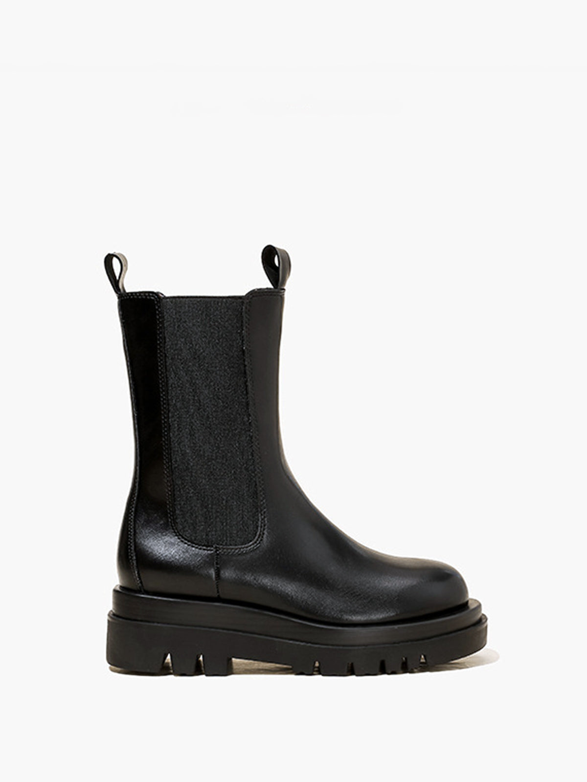 Alyana | Chic Black Faux Leather Platform Chelsea Boots