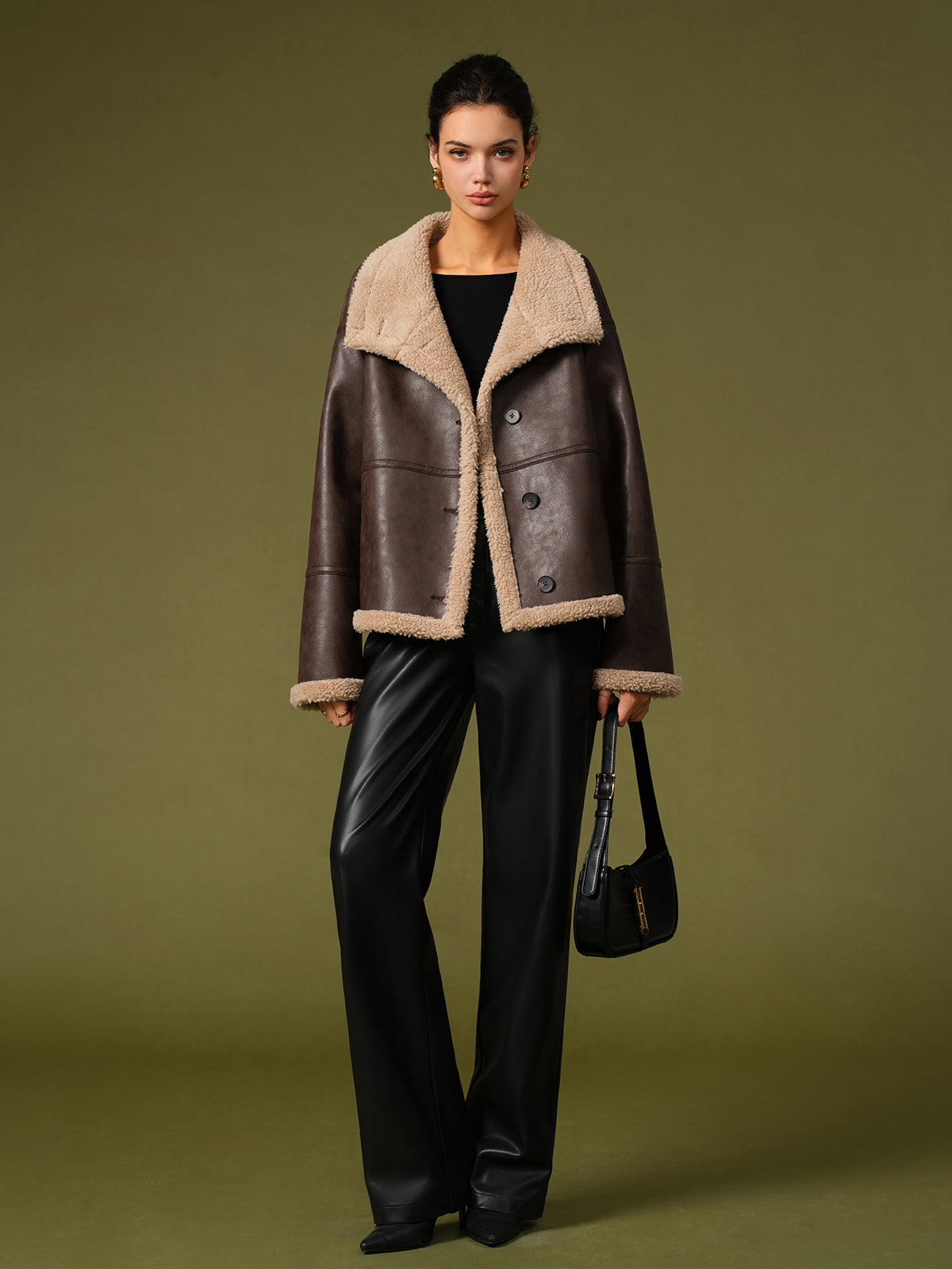 Carina | Warm Fleece Jacket Made of Vegan Leather - Women