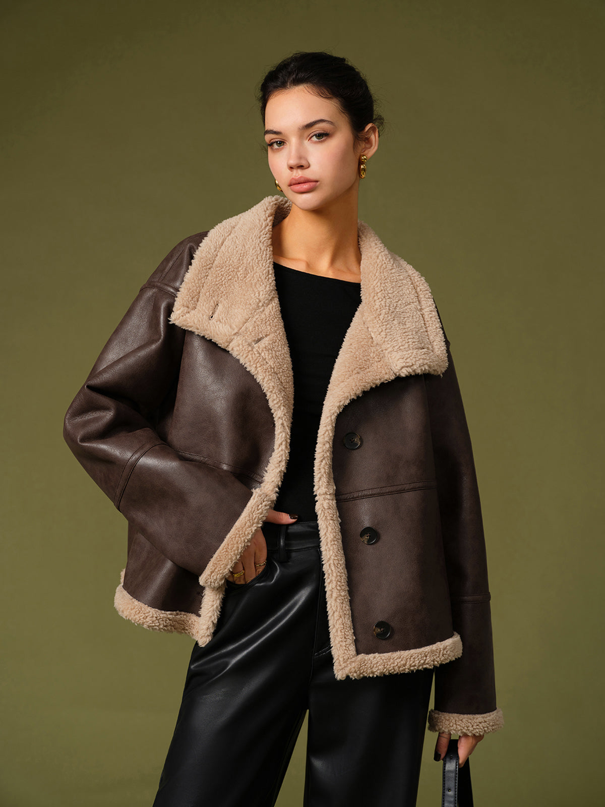 Carina | Warm Fleece Jacket Made of Vegan Leather - Women