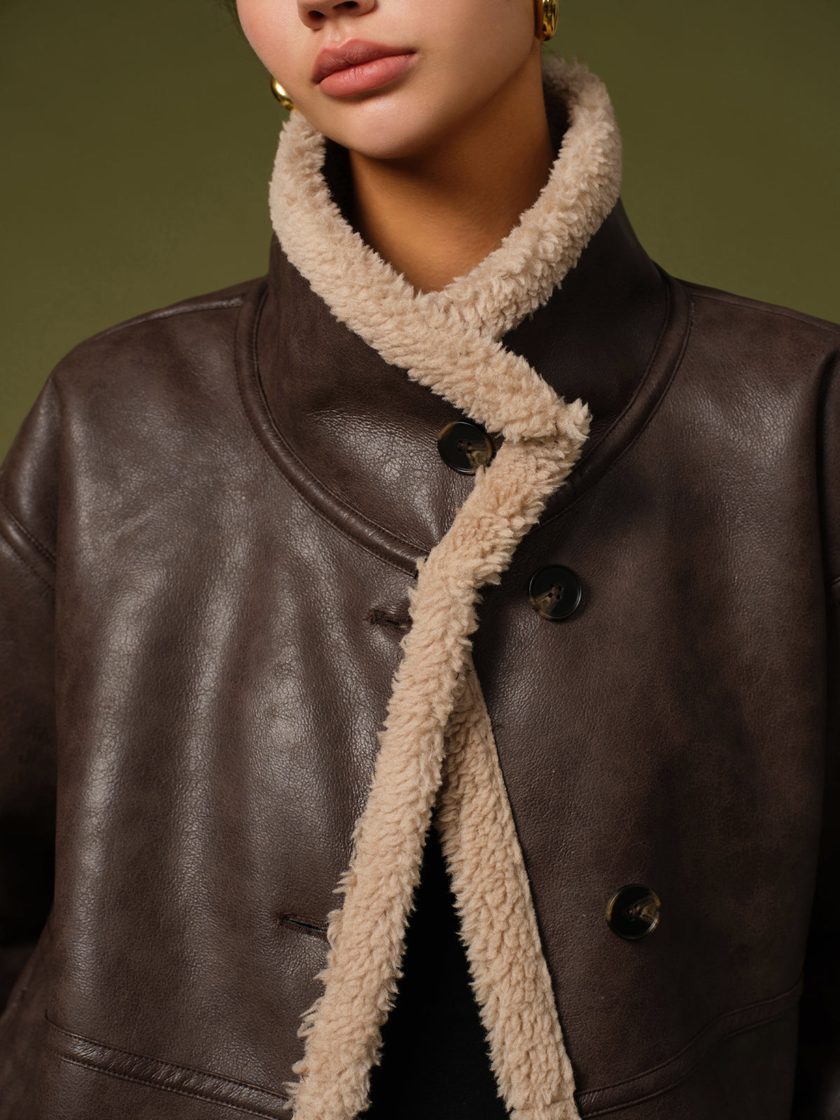Carina | Warm Fleece Jacket Made of Vegan Leather - Women