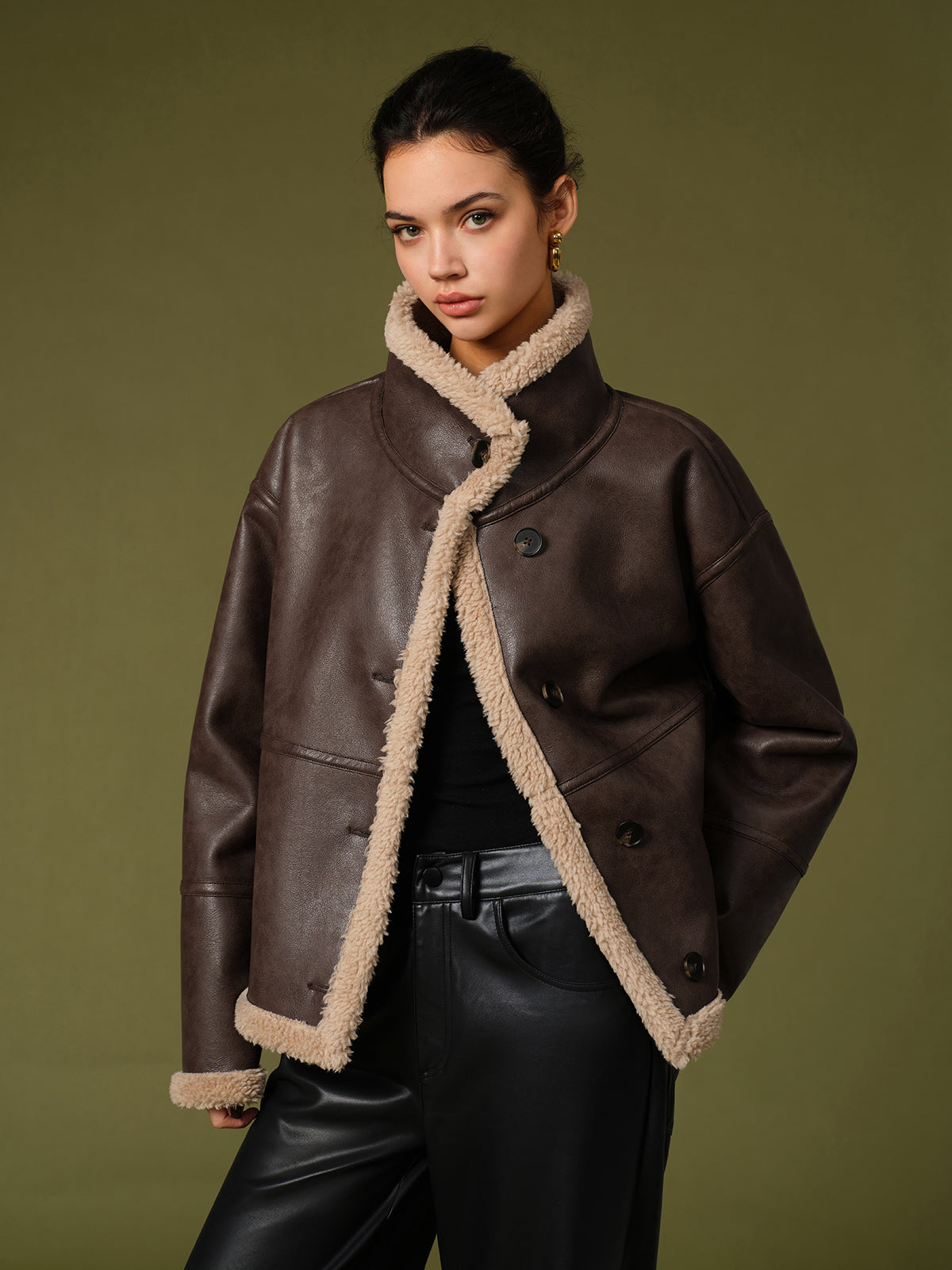 Carina | Warm Fleece Jacket Made of Vegan Leather - Women