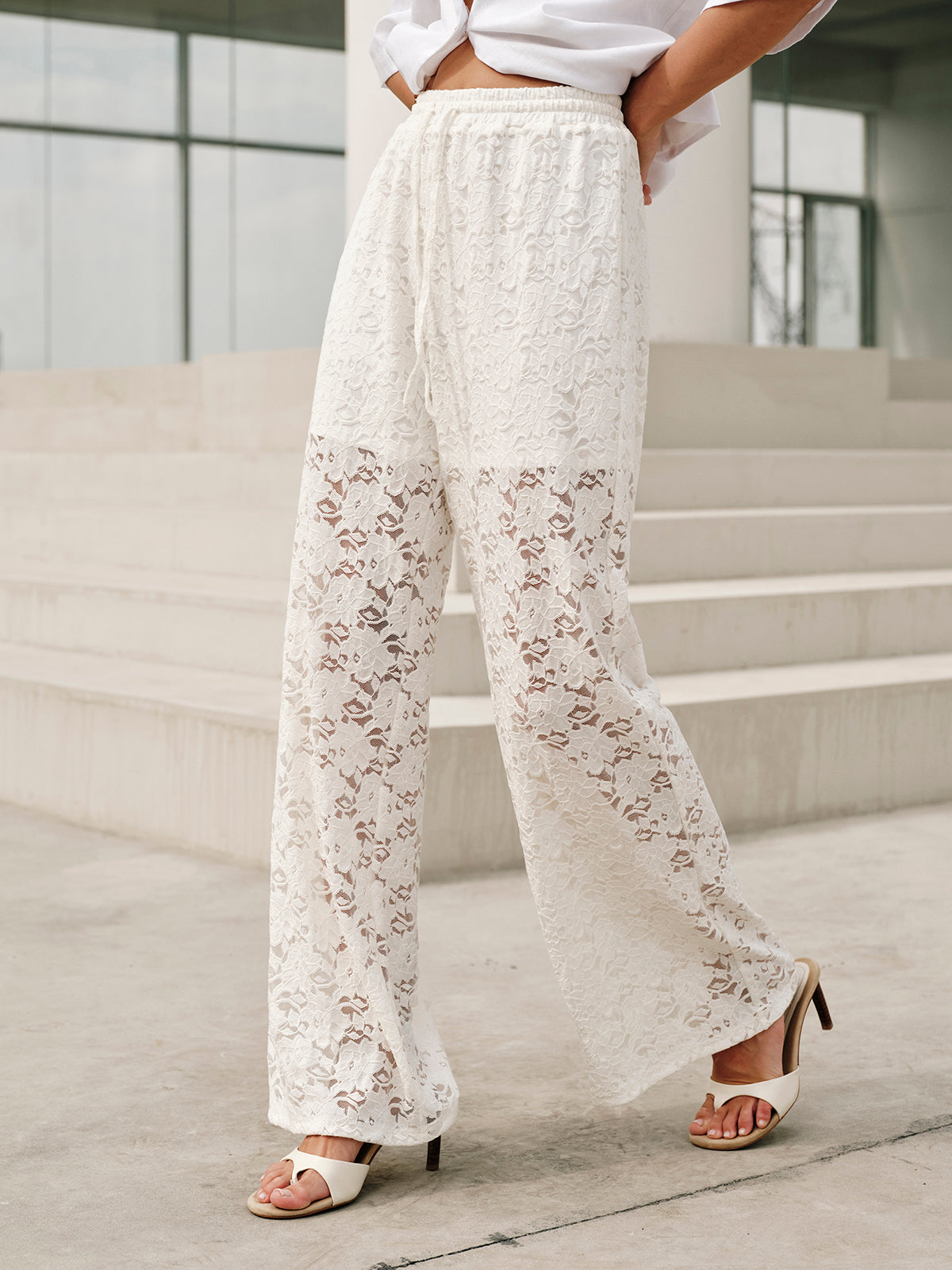 Dita Women's Lace Pants – Mid Rise with Drawstring Closure