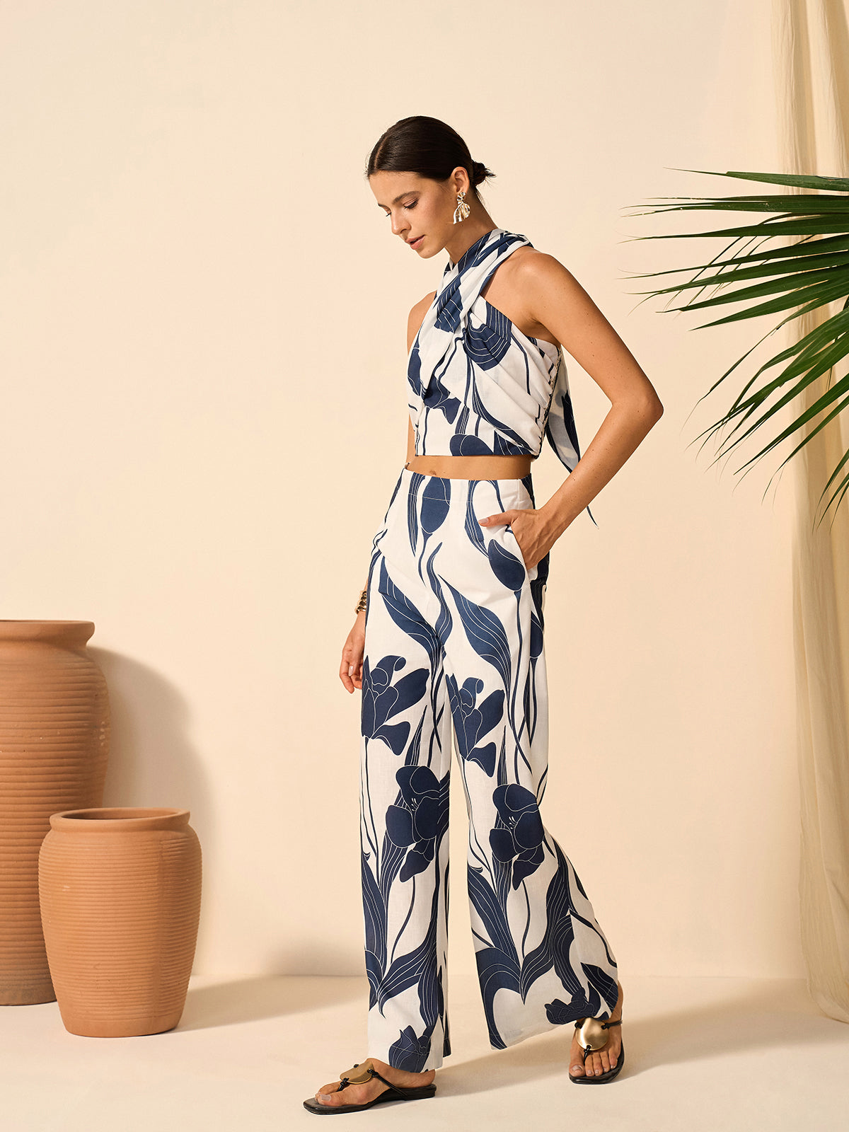Dewy | Floral Print Summer Halter Co-ord Set - Top and Pants