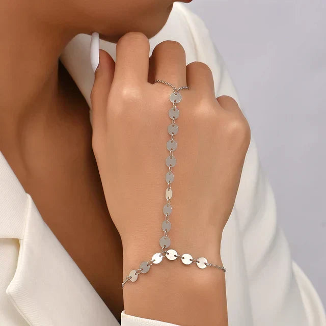Elicia | Gold-Toned Hand Chain Bracelet with Attached Ring