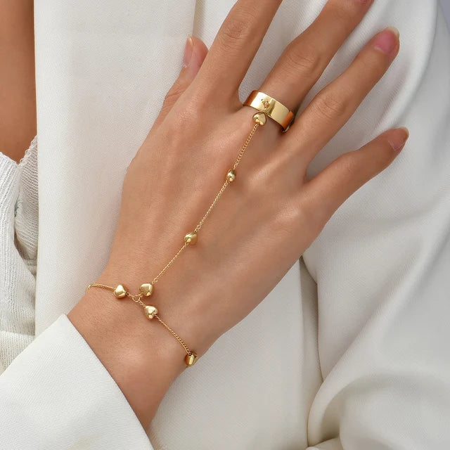 Elicia | Gold-Toned Hand Chain Bracelet with Attached Ring