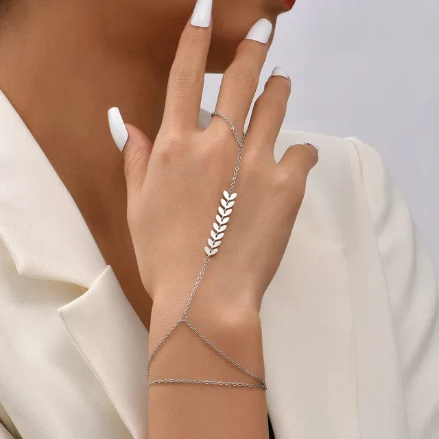Elicia | Gold-Toned Hand Chain Bracelet with Attached Ring