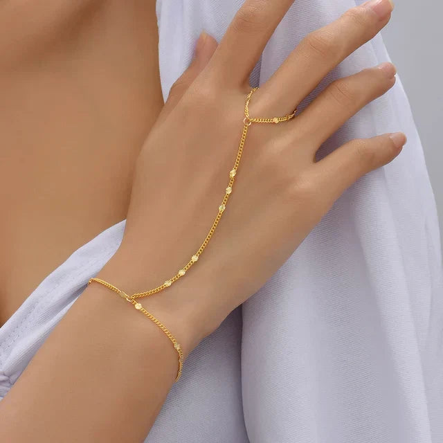 Elicia | Gold-Toned Hand Chain Bracelet with Attached Ring