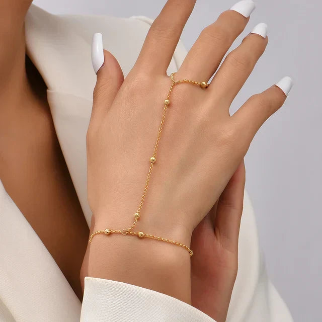 Elicia | Gold-Toned Hand Chain Bracelet with Attached Ring
