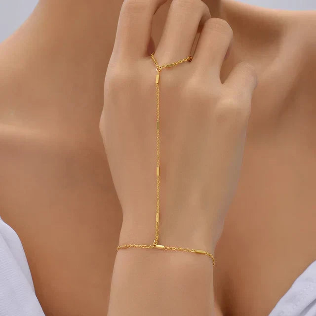 Elicia | Gold-Toned Hand Chain Bracelet with Attached Ring