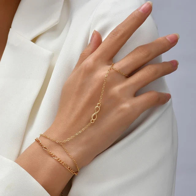 Elicia | Gold-Toned Hand Chain Bracelet with Attached Ring