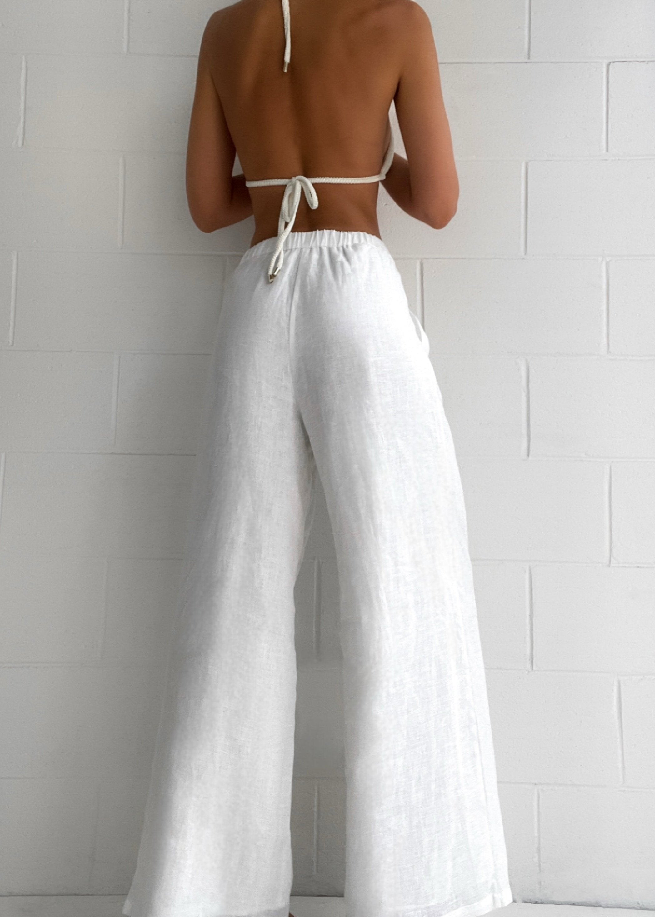 Roma | Women's White Low-Waist Palazzo Summer Pants