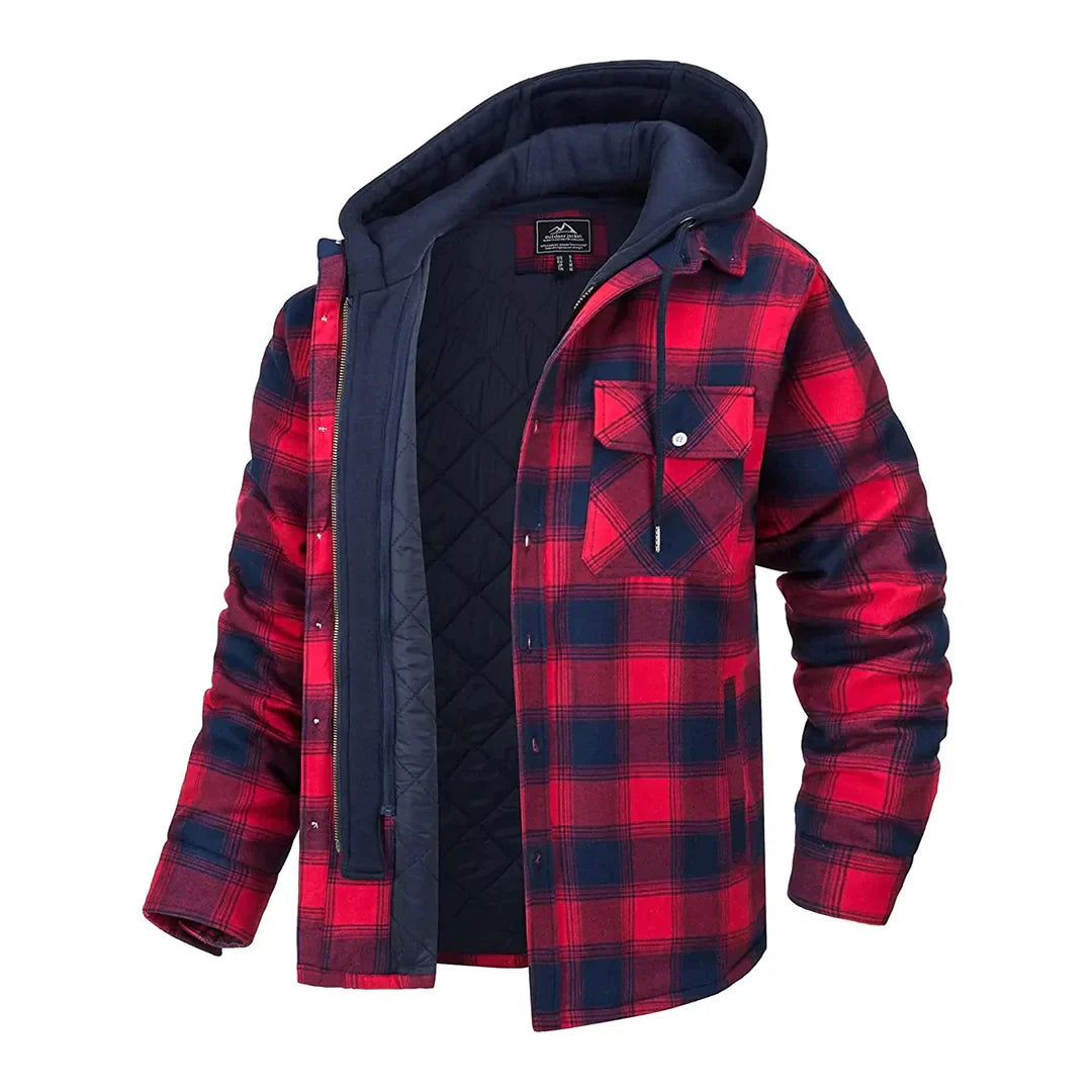 Florian - Men's Hooded Jacket with Plaid Design