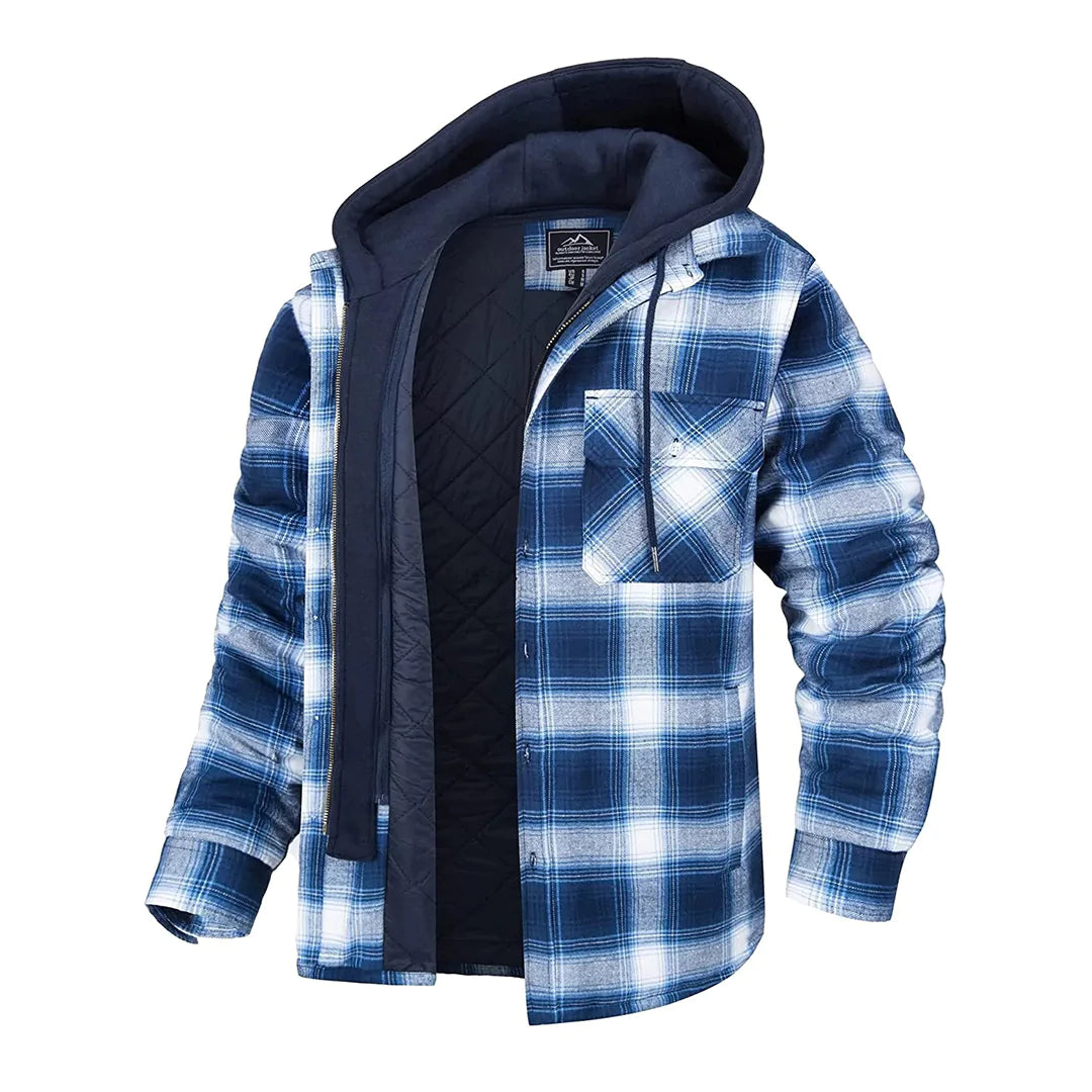 Florian - Men's Hooded Jacket with Plaid Design