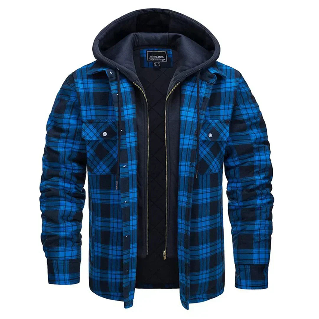 Florian - Men's Hooded Jacket with Plaid Design