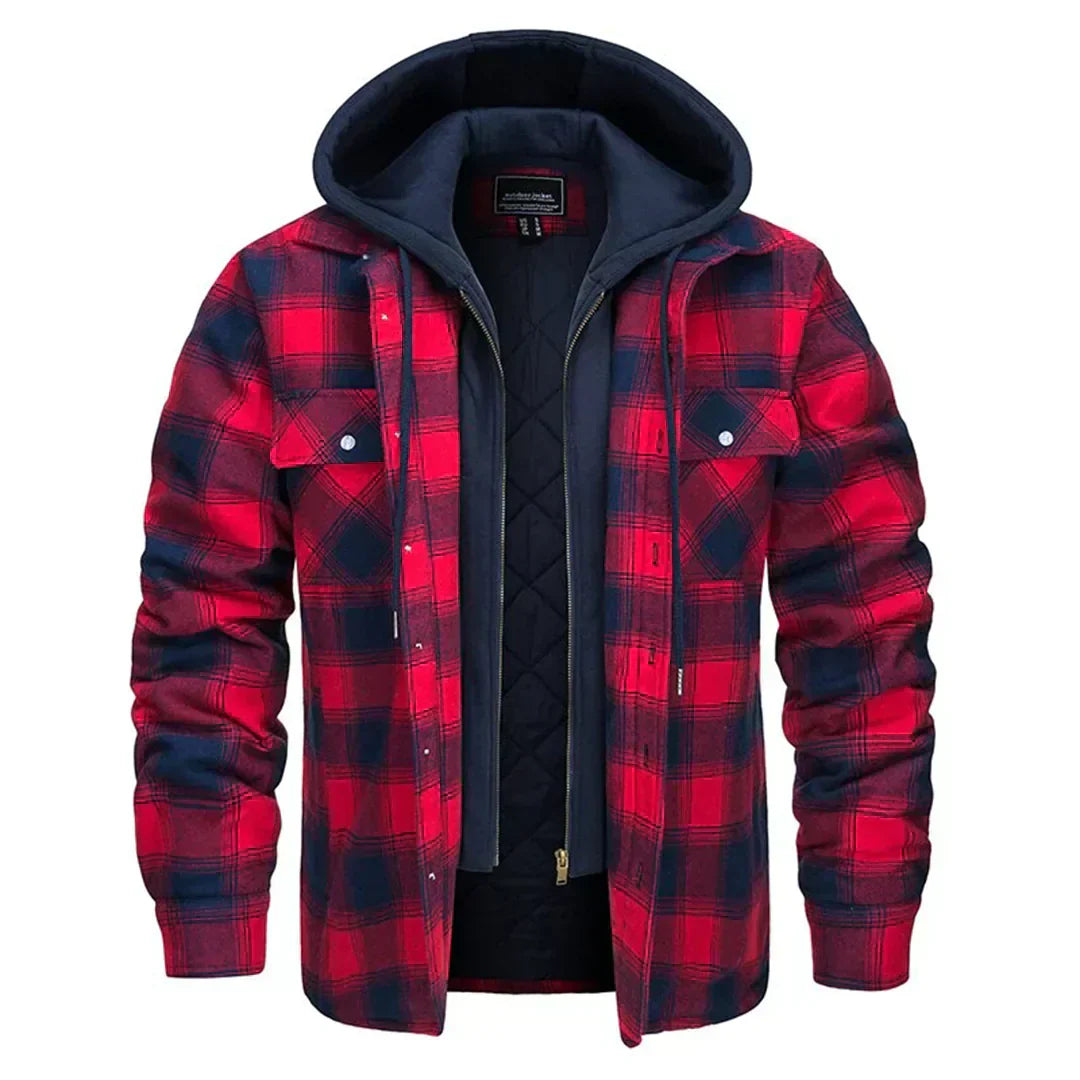 Florian - Men's Hooded Jacket with Plaid Design