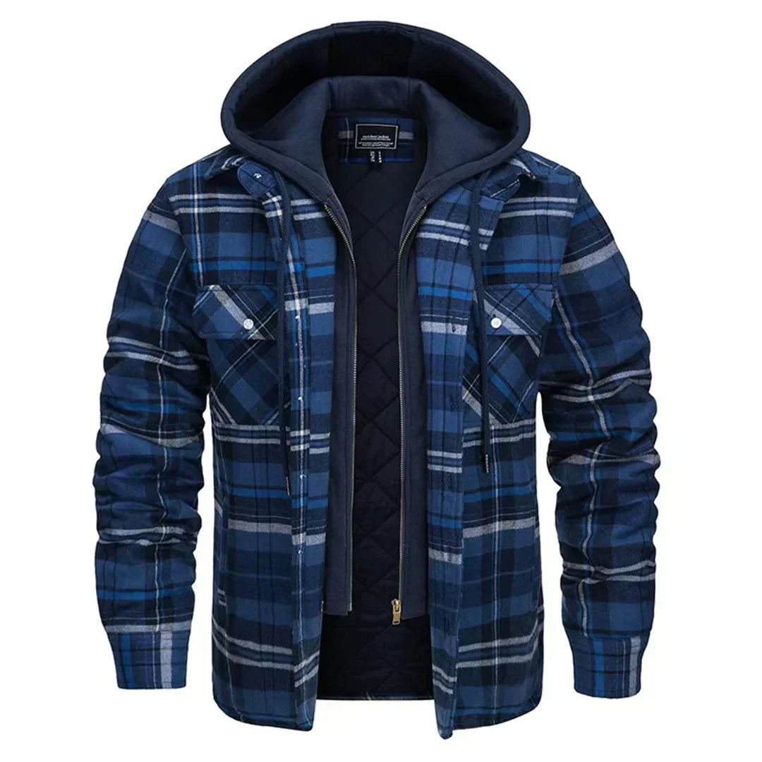 Florian - Men's Hooded Jacket with Plaid Design