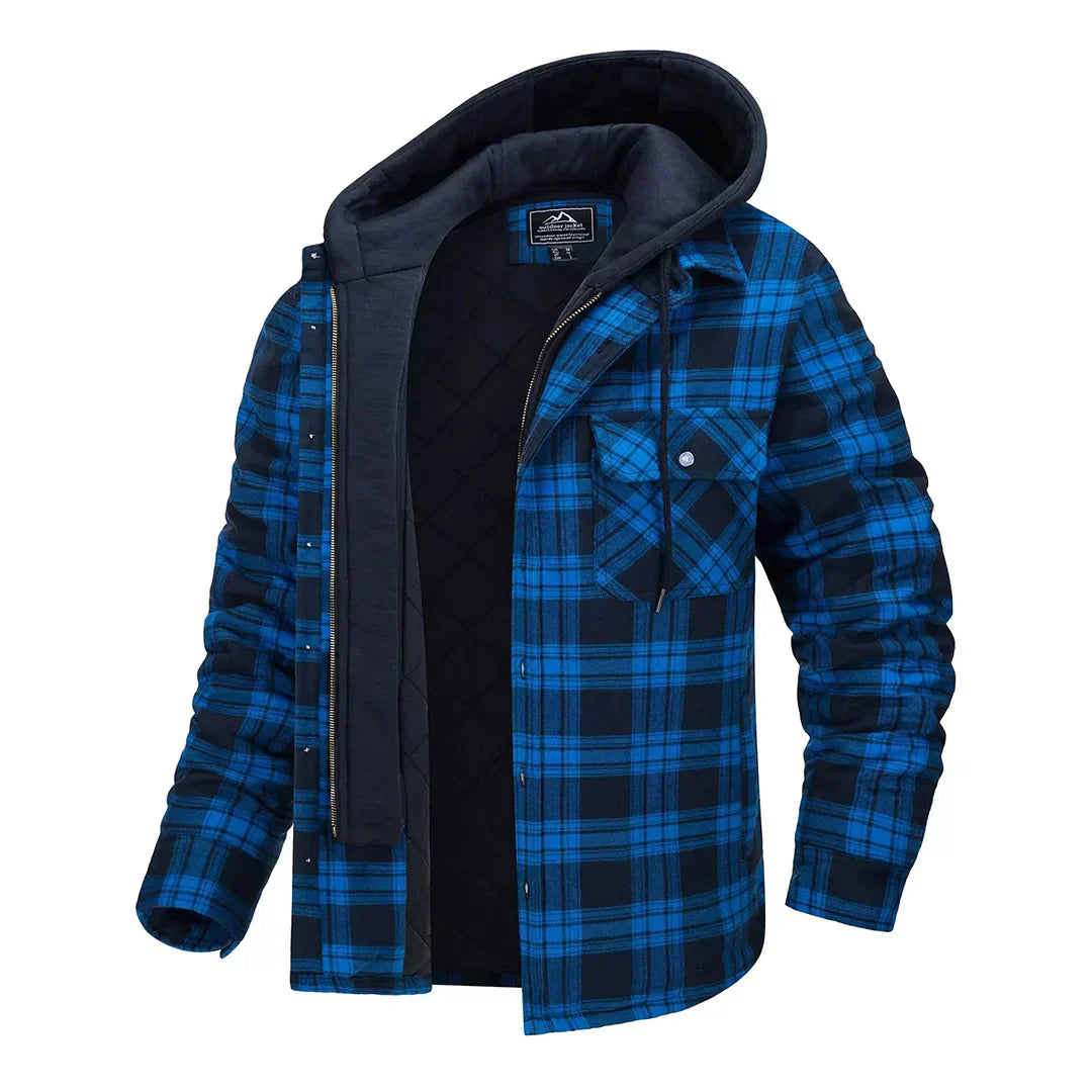 Florian - Men's Hooded Jacket with Plaid Design