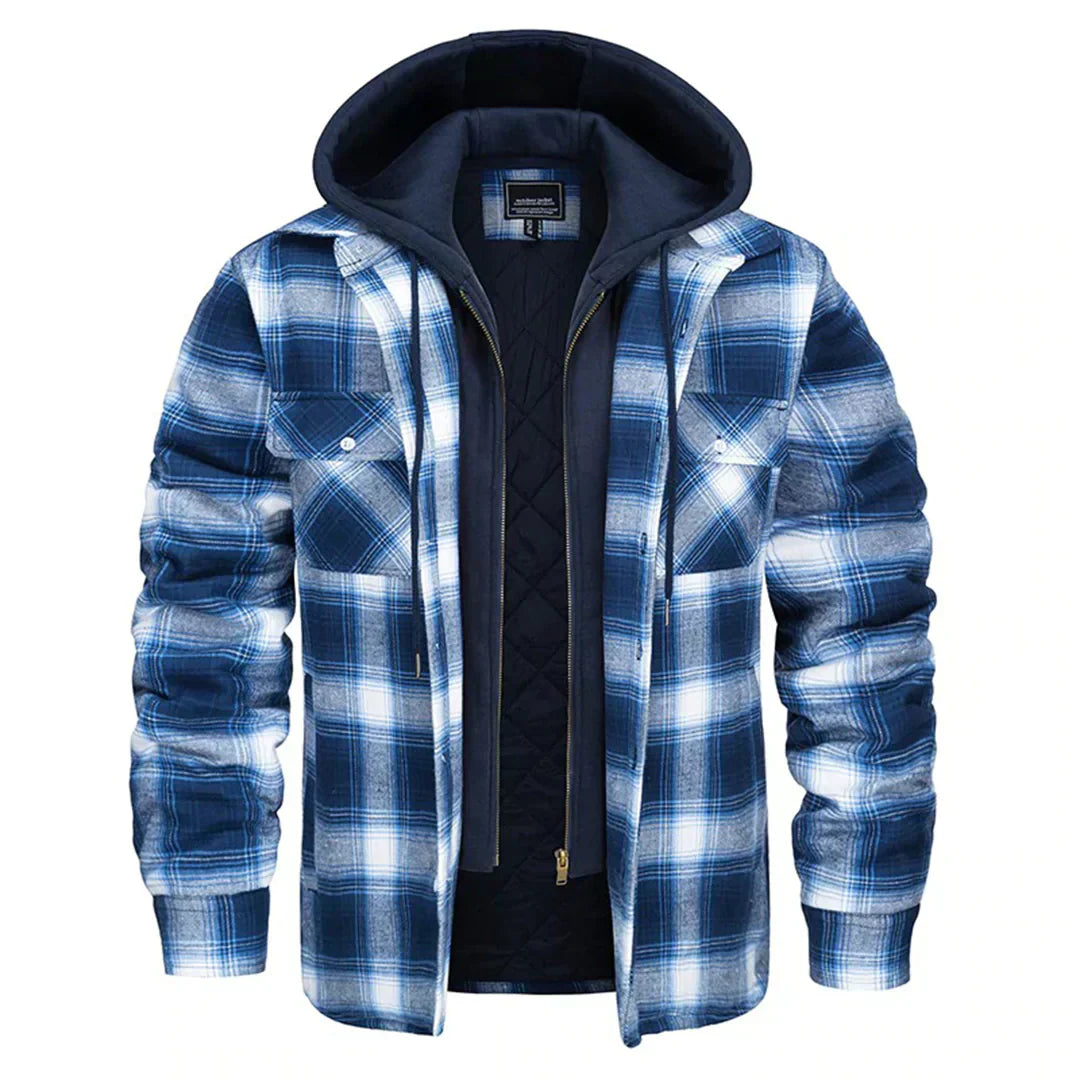 Florian - Men's Hooded Jacket with Plaid Design