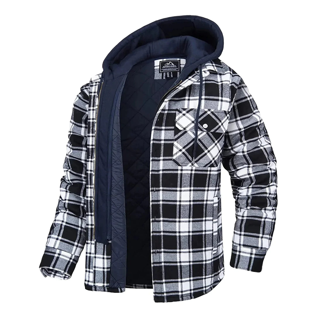 Florian - Men's Hooded Jacket with Plaid Design