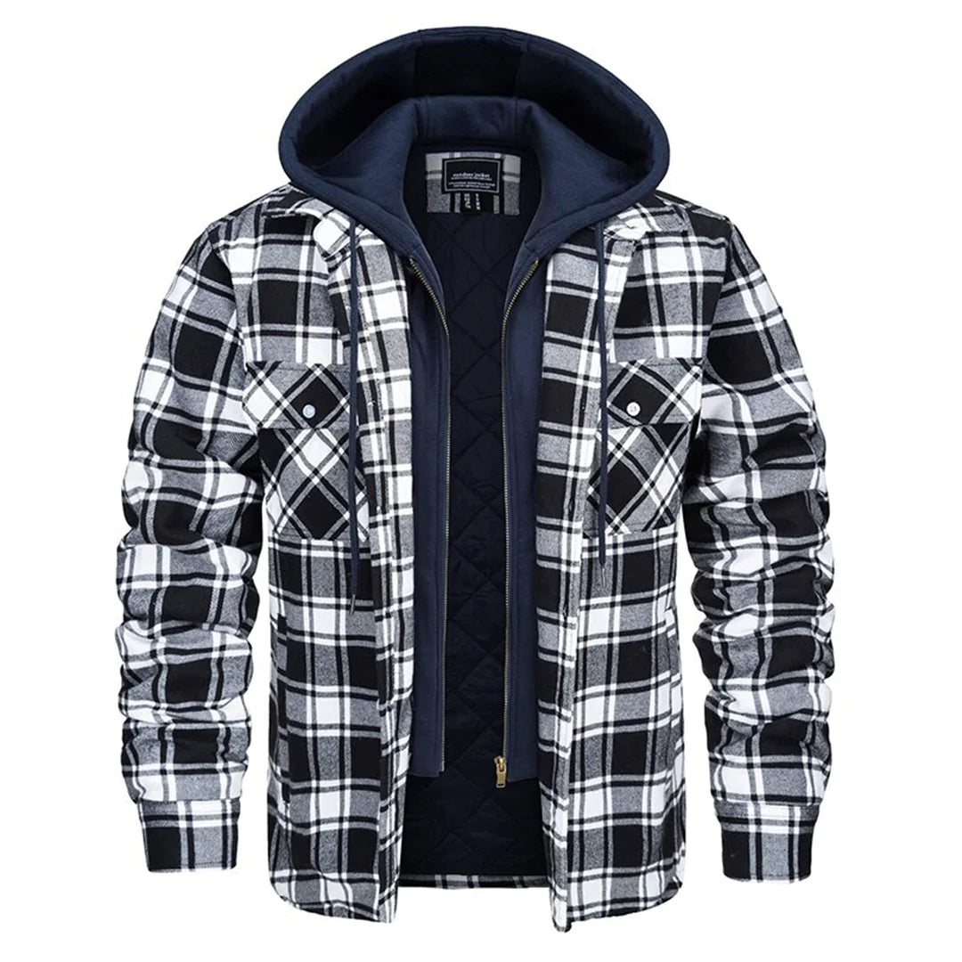 Florian - Men's Hooded Jacket with Plaid Design