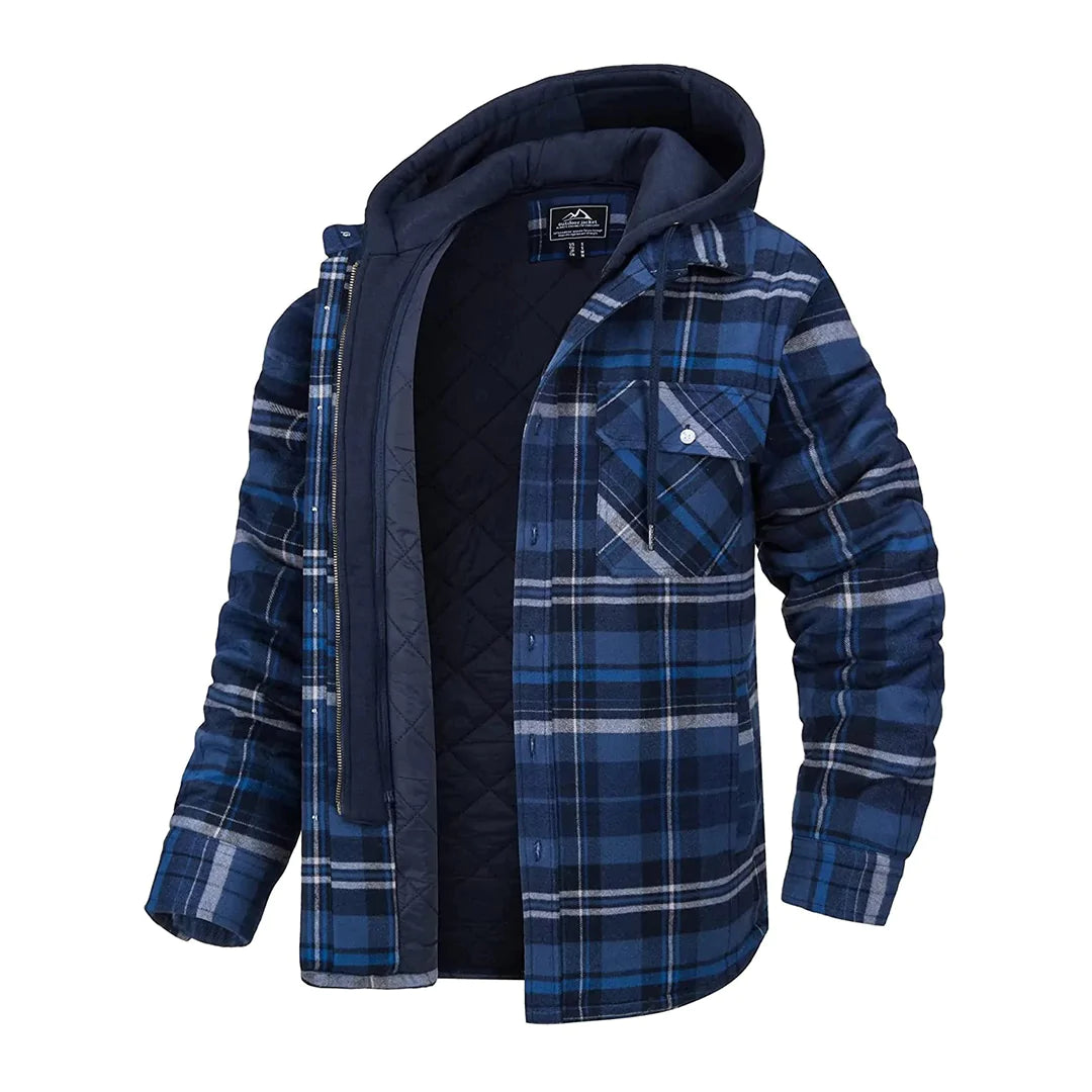 Florian - Men's Hooded Jacket with Plaid Design