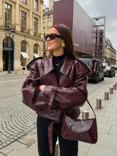 Nola | Stylish Leather Jacket with Luxe Shoulder Details