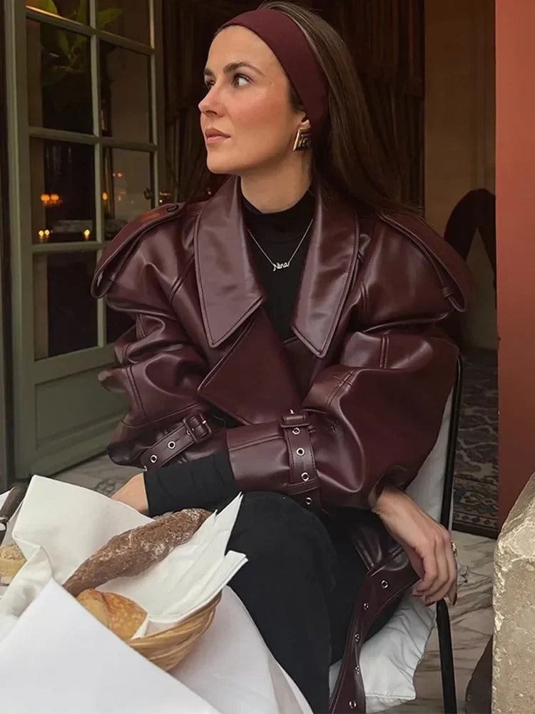 Nola | Stylish Leather Jacket with Luxe Shoulder Details