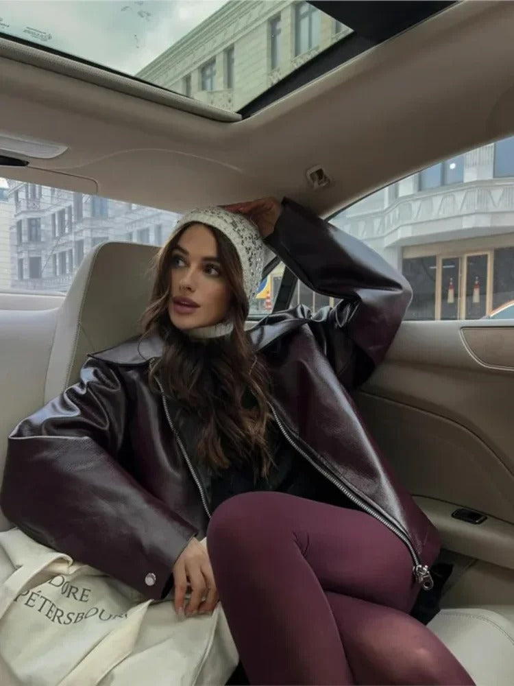 Nola | Stylish Leather Jacket with Luxe Shoulder Details