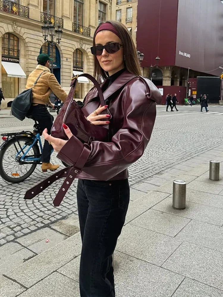 Nola | Stylish Leather Jacket with Luxe Shoulder Details