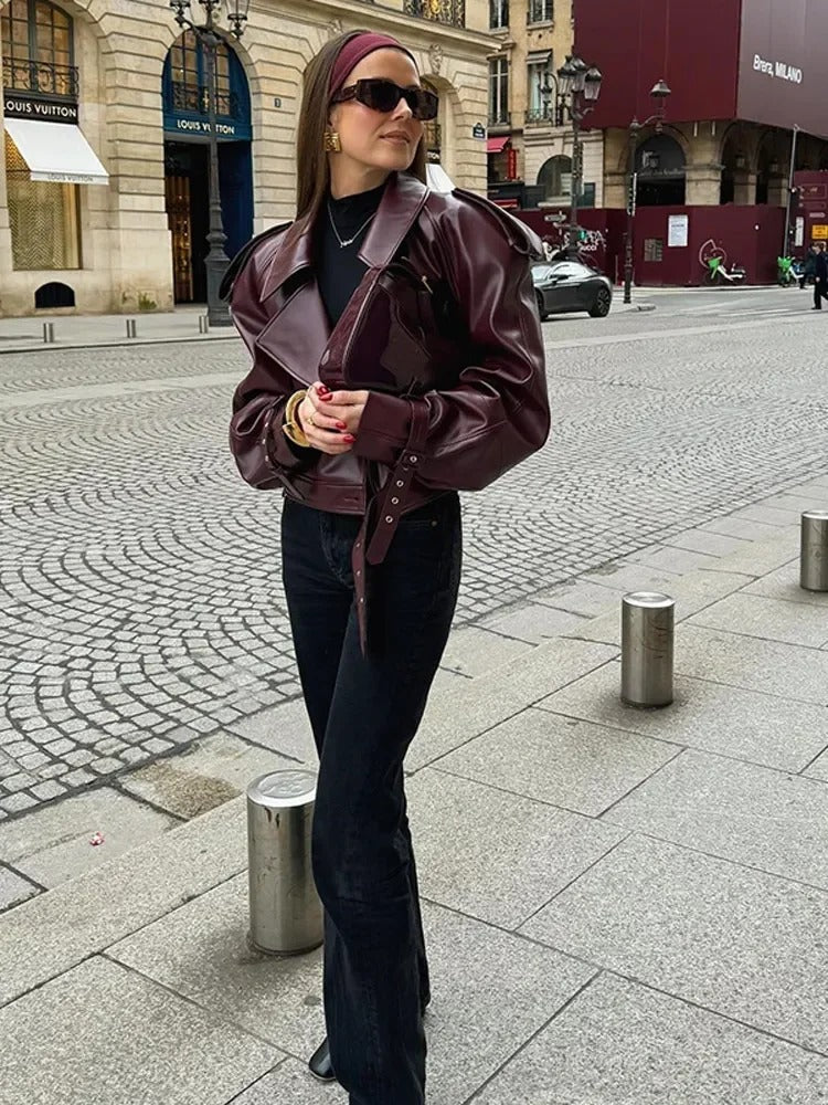Nola | Stylish Leather Jacket with Luxe Shoulder Details