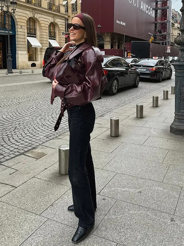Nola | Stylish Leather Jacket with Luxe Shoulder Details