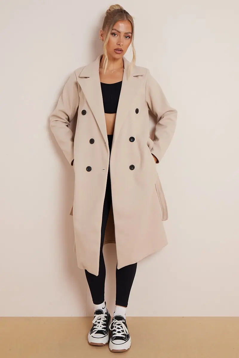 Cindy | Long Wool Ladies Trench Coat with Belt – Elegant & Warm