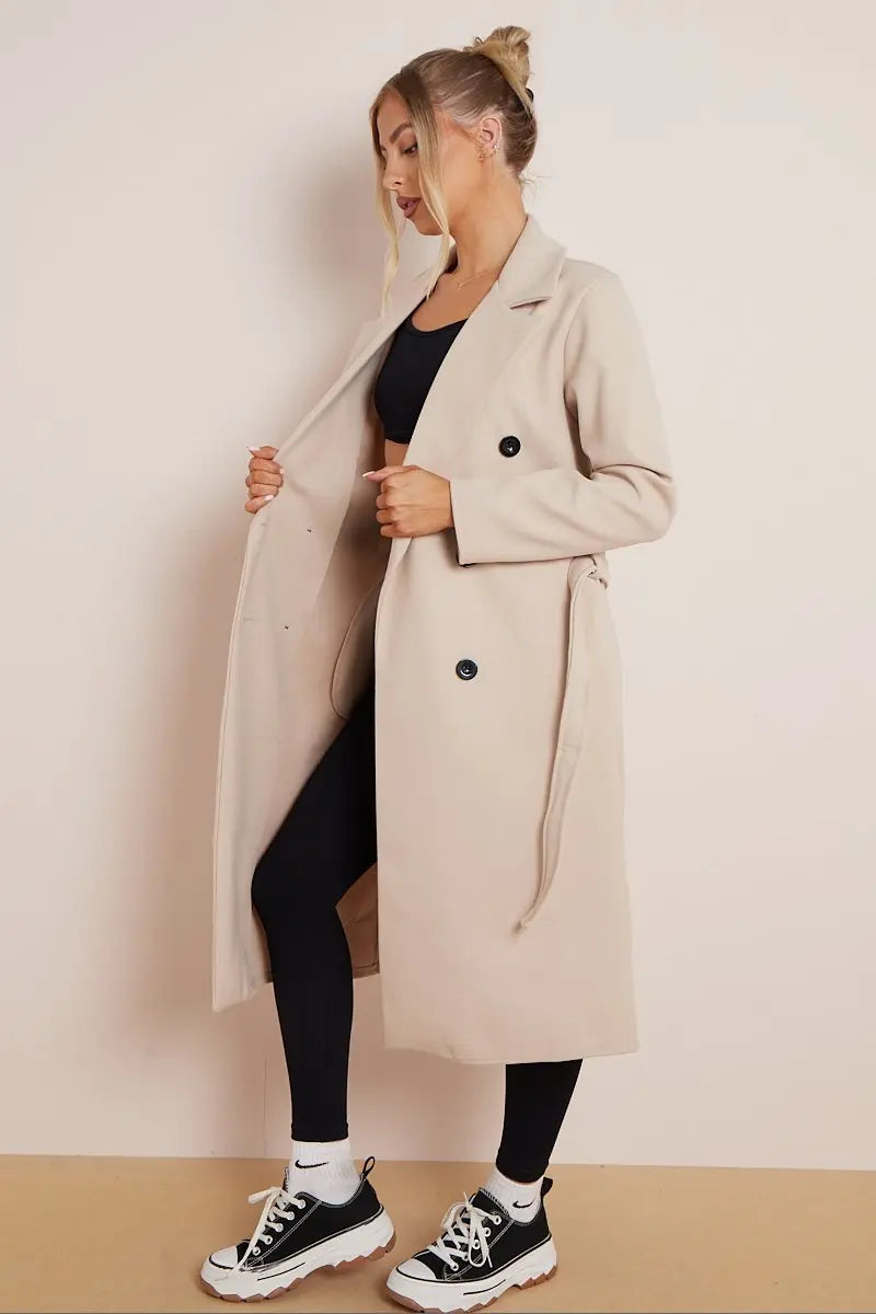 Cindy | Long Wool Ladies Trench Coat with Belt – Elegant & Warm