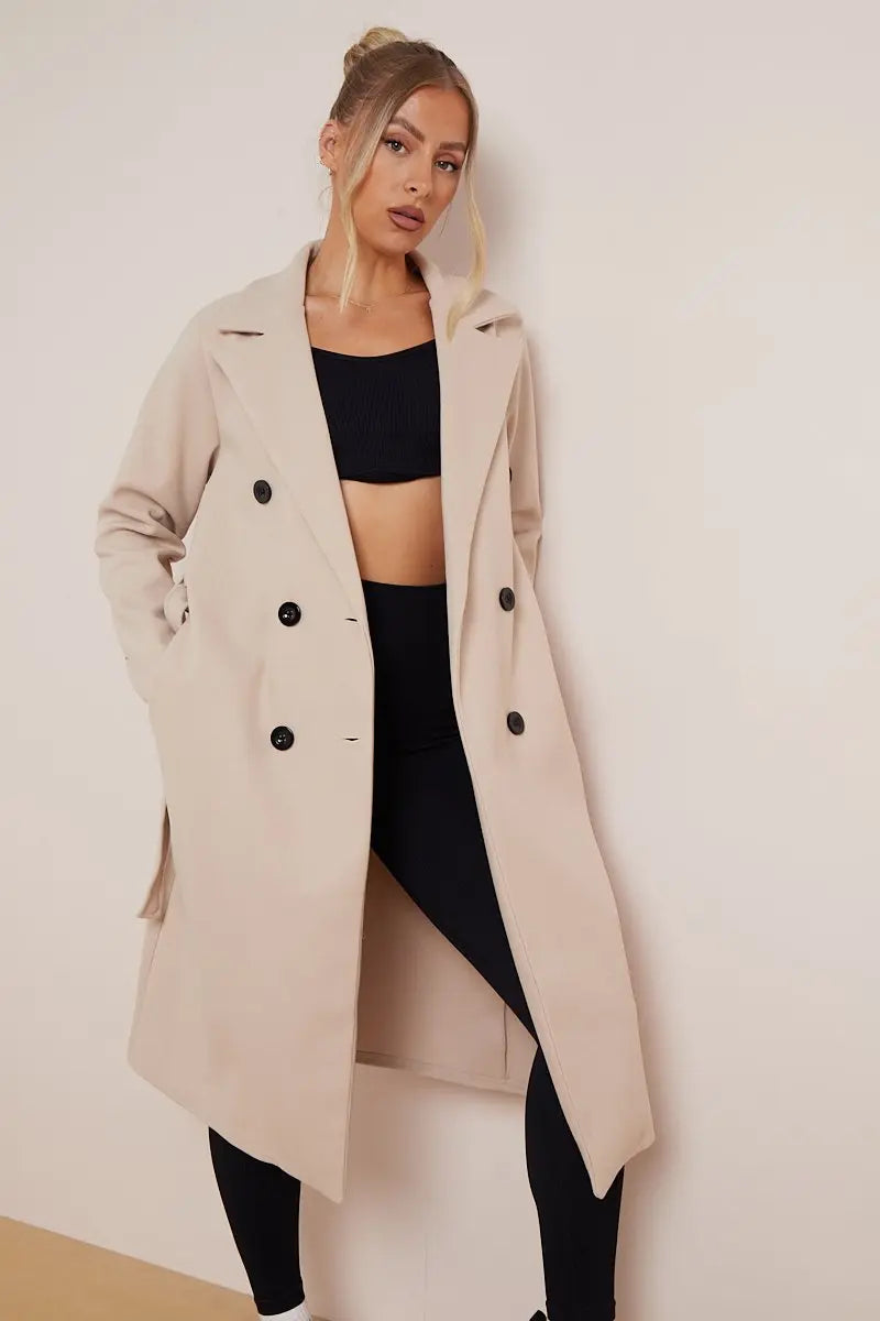 Cindy | Long Wool Ladies Trench Coat with Belt – Elegant & Warm