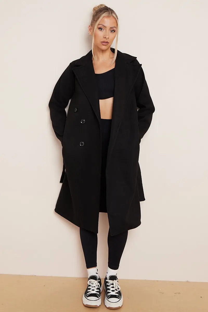 Cindy | Long Wool Ladies Trench Coat with Belt – Elegant & Warm