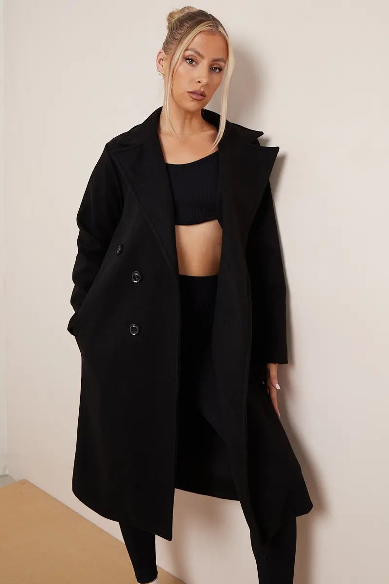 Cindy | Long Wool Ladies Trench Coat with Belt – Elegant & Warm