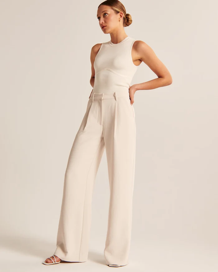 Elisa | Beige Loose-Fit Wide-Leg Pants