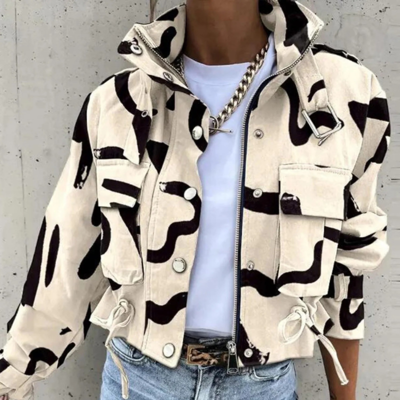Demi | Stylish Mid-Season Jacket for Women - Cropped Bomber Jacket Model with Edgy Collar