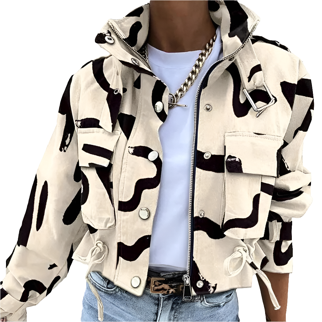 Demi | Stylish Mid-Season Jacket for Women - Cropped Bomber Jacket Model with Edgy Collar