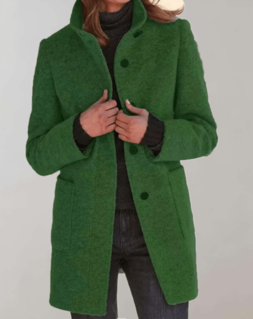 Gerdi | Women's Winter Coat - Wool Blend with High Neck and Practical Pockets