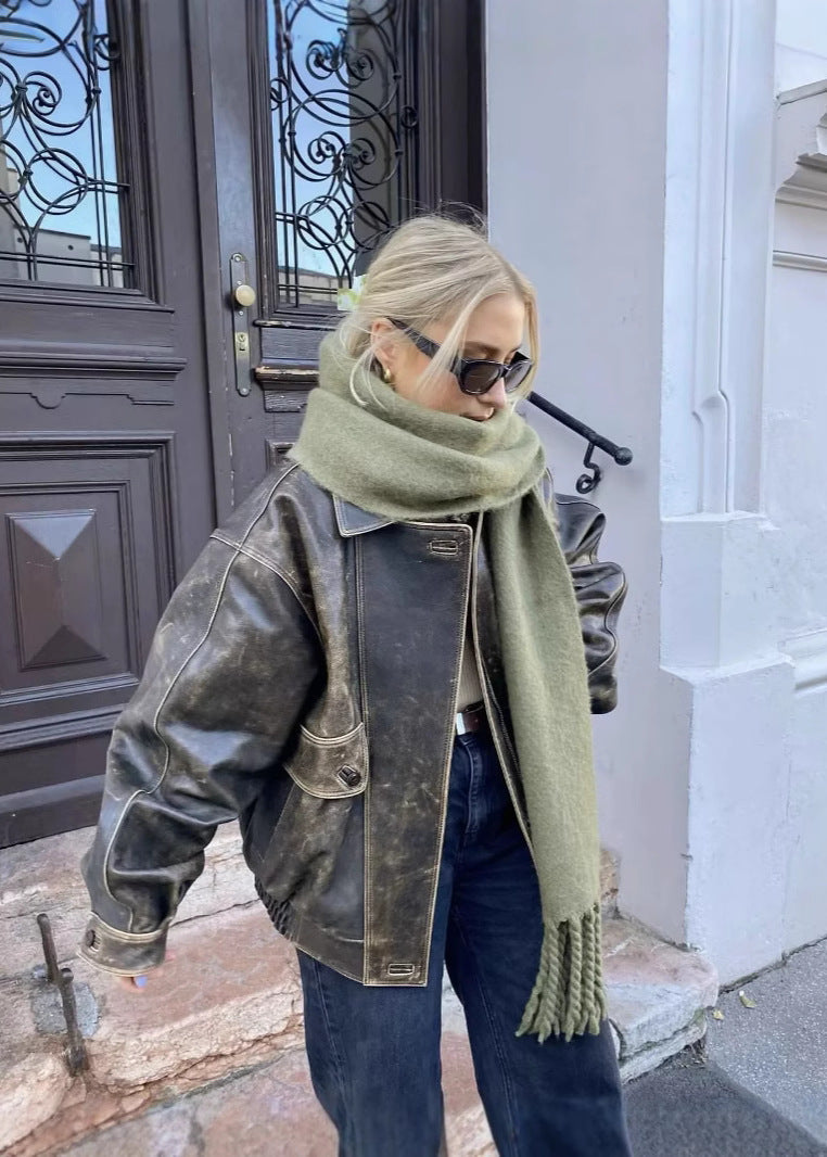Lori | Vintage Vegan Leather Jacket for Women with Washed Look