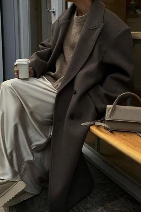 Jora | Oversized Wool Coat for Women – Double-Breasted Long