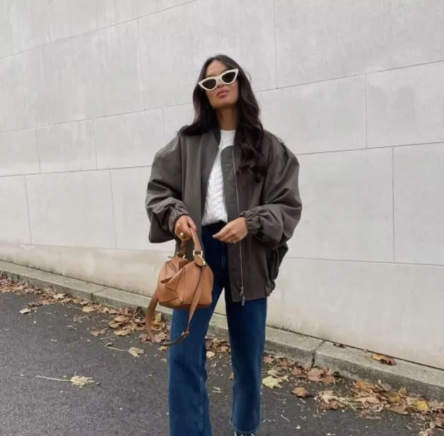 Oona | Women's Oversized Bomber Jacket - Lightweight and Comfortable